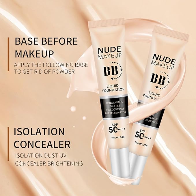 BB Cream Tinted Moisturizer with SPF50, BB Cream Full Coverage Foundation Hide Pore Spot, Hydrating LightWeight Matte BB Cream, Waterproof Long Lasting BB Cream for Oily Skin (Natural)-VivaGrace Women