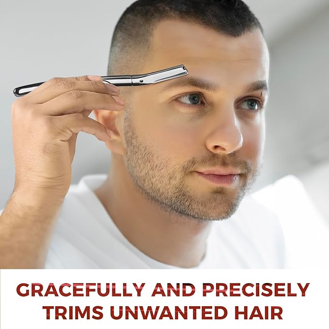 ZOMCHI Eyebrow Razor and Face Razor for Women and Men, Reusable Metal Handle with 11 Refill Blades, Dermaplane Razor with Protective Silicone Cap, Eyebrow Hair Trimmer - Polished Silver-VivaGrace Women