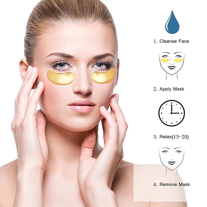 20 Pairs Gold Eye Mask Powder Crystal Gel Collagen Eye Pads For Anti-Aging & Moisturizing Reducing Dark Circles, Puffiness, Wrinkles-VivaGrace Women