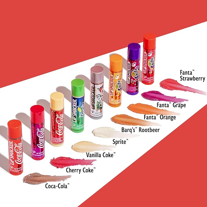 Lip Smacker Coca-Cola Flavored Balm, 8 Count, Flavors Coke, Cherry Vanilla Sprite, Root Beer, Orange Fanta, Grape Strawberry Fanta-VivaGrace Women