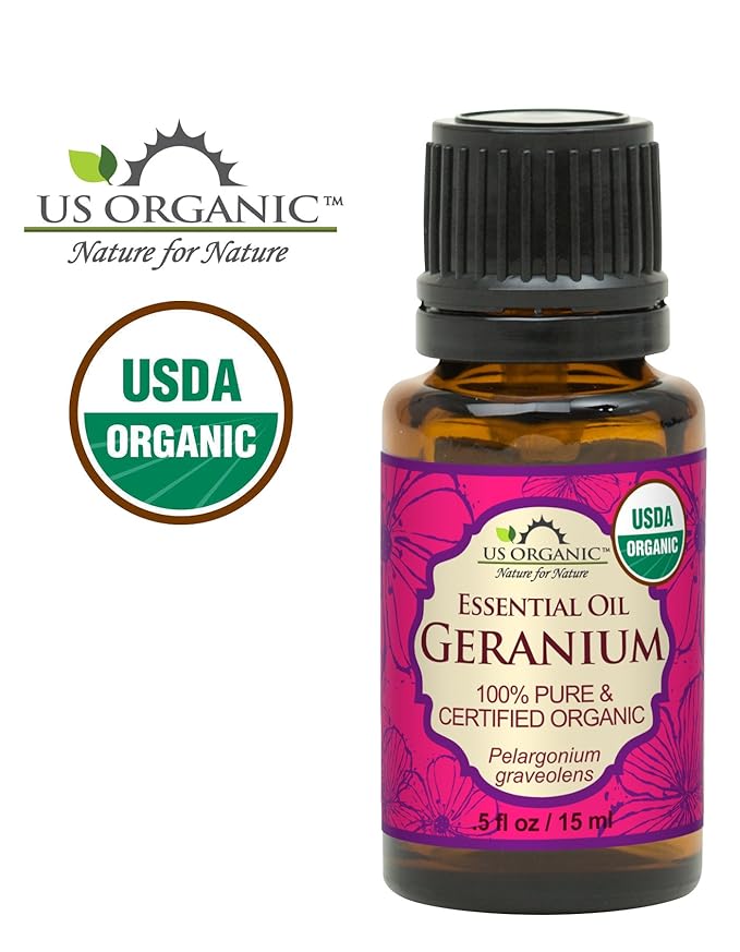 US Organic 100% Pure Geranium Essential Oil - USDA Certified Organic, Steam Distilled - W/Euro droppers (More Size Variations Available) (15 ml / .5 fl oz)-VivaGrace Women
