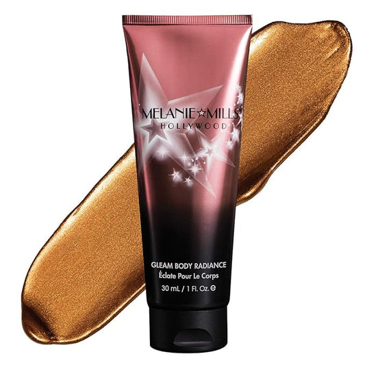 Melanie Mills Hollywood Gleam Body Radiance All In One Makeup, Moisturizer & Glow For Face & Body - Deep Gold, Mini 1 fl.oz.-VivaGrace Women