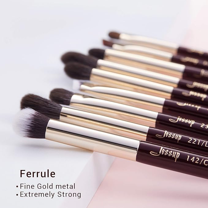 Jessup Professional Eye Makeup Brushes Set Natural-Synthetic 15pcs for Eyeshadow Blending Concealer Eyeliner Eyebrow, Zinfandel T284-VivaGrace Women