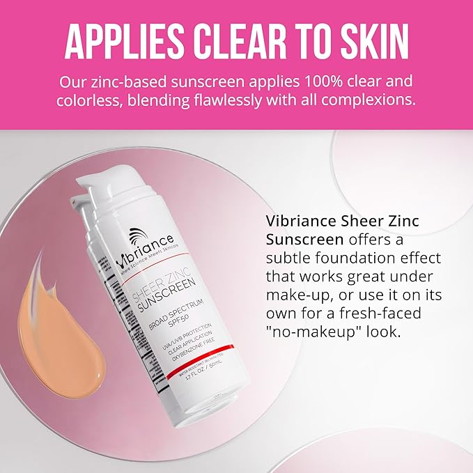 Vibriance Sheer Zinc Sunscreen - Tinted Sunscreen for Face SPF 50, Lightweight Facial Moisturizer with Niacinamide, Hyaluronic Acid - 1.7 fl oz-VivaGrace Women