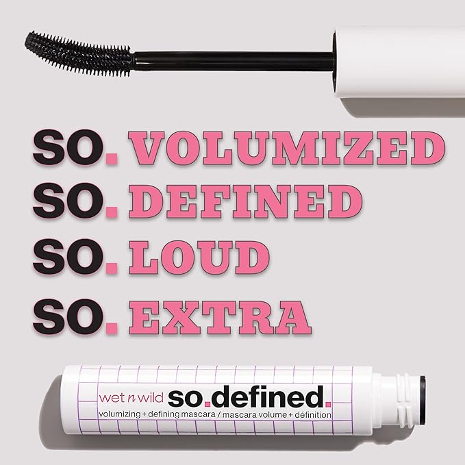 wet n wild So Defined Mascara, Volumizing & Lengthining with a Buildable Castor Oil-Infused Formula, Long-Lasting Clump-Free Application for Visibly lifted lashes, Vegan & Cruelty-Free - BLACK