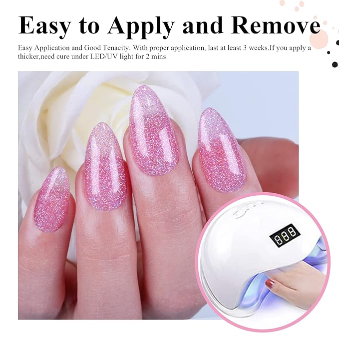 Imtiti Iridescent Glitter Translucent Orchid Pink Gel Polish, UV LED Soak Off Clear Sparkle Pink Gel Nail Polish, Shimmer Glitter Pink Gel Polish 1Pcs