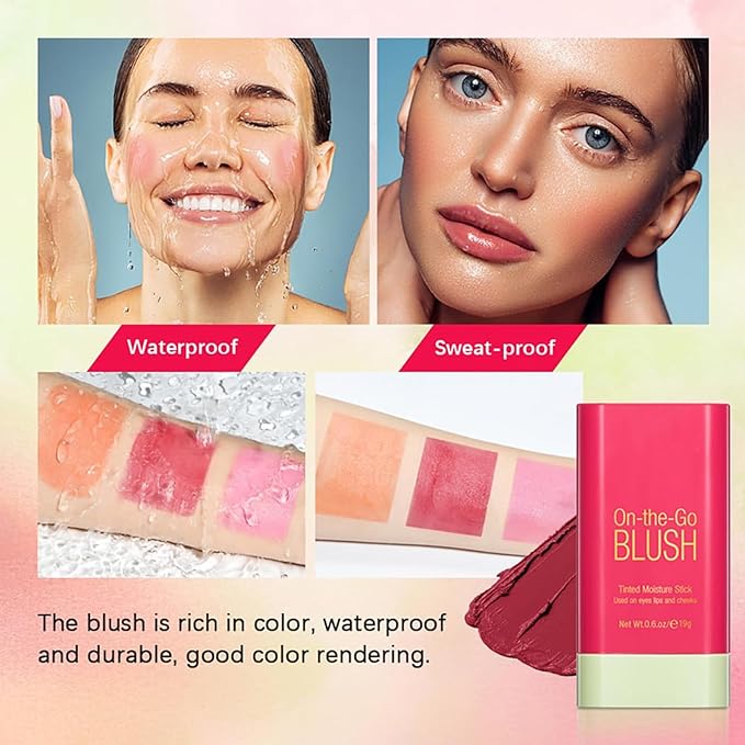 Multi-Use Makeup Blush Stick, Cream Face Blush Makeup Stick for Cheeks Eyes Lips, Super Natural Matte Finish Looking Long-Lasting Moisturizing Blush Stick, Suitable for All Skin (2#, Hot Red)-VivaGrace Women