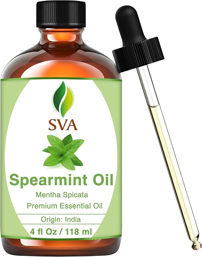 SVA Spearmint Essential Oil – 4 Fl Oz – 100% Natural Spearmint Oil - for Diffuser, Hair Care, Face, Skin Care, Aromatherapy, Scalp and Body Massage, Soap and Candle Making – with Dropper-VivaGrace Women