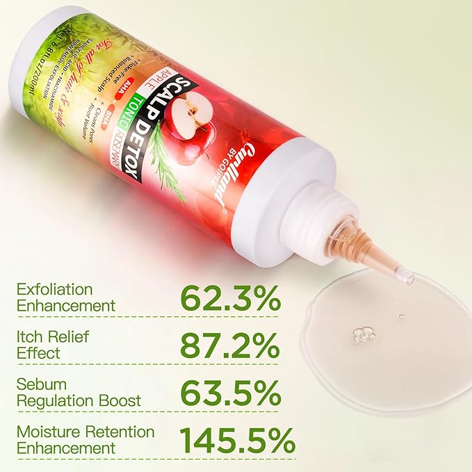 Rosemary & Apple Scalp Exfoliating Tonic - Scalp Detox Serum Deep Cleansing & Clarifying Treatment for Buildup, Dry Flaky Scalps - Soft Silicone Hair Scalps Massager Shampoo Brush for All Hair Types-VivaGrace Women