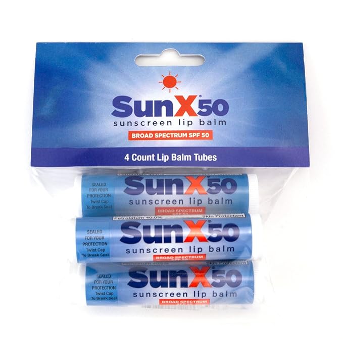 CoreTex Sun X 50 Lip Balm SPF 50 - Pack of 4 Broad Spectrum Sunscreen Lip Balms (Protects Against UVA/UVB Rays) - Water Resistant Up to 80 Minutes and Free of Parabens & Oxybenzone-VivaGrace Women