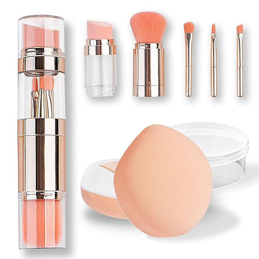 kullder 5-in-1 Makeup Brush Travel Makeup Brush set Dual Ended Mini Makeup Brush Pen Foundation Powder Concealer Shadow Blush Makeup Brushes with 2 Sponge Puff Womens Gift Idea for Beauty Lover-VivaGrace Women