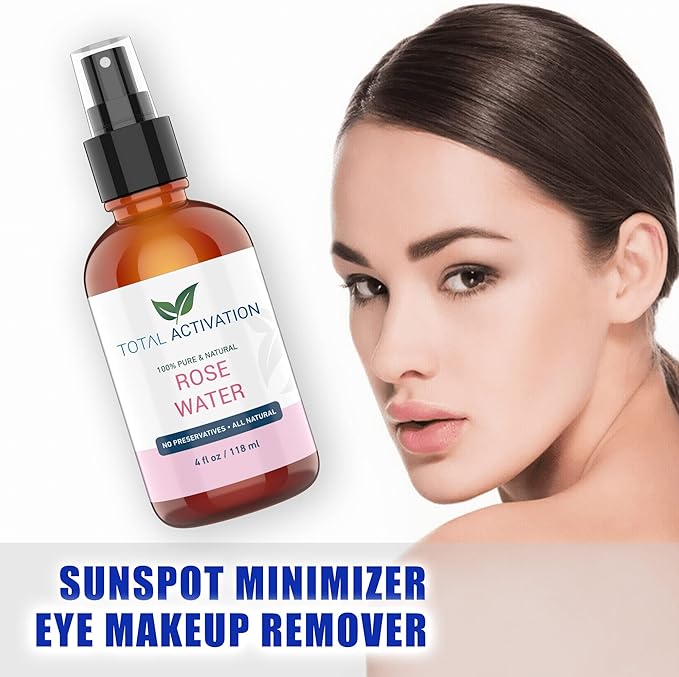 Large 4 oz 100% Pure, Organic Moroccan Rose Water Spray Face Toner, Skin Body Hair Spray, Eye Makeup Remover Alcohol Free Toner Minimizes Scar Hydrating Soothing Mist for Dry Oily Combination Skin-VivaGrace Women