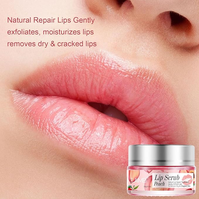 Lip Exfoliator Scrub, Lip Exfoliator Scrub and Moisturizer, Sugar Lip Scrub for Dry Cracked Lips, Gently Exloliate, Exfoliating Lip Scrub For Lip Repair, Nourish Lips (Peach)-VivaGrace Women