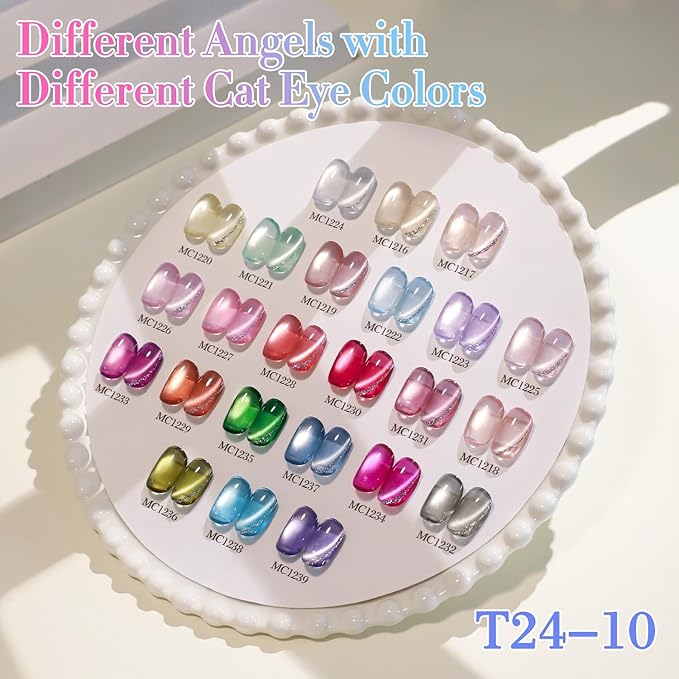Double Rhythm 28Pcs 0.5Oz Glass Cat Eye Gel Nail Polish Set Same Color Same Bottle Soak Off Magnetic Jelly Gel Polish Kit Nail Art Manicure Salon DIY at Home (Nude Pink Blue Green-T24-10)-VivaGrace Women