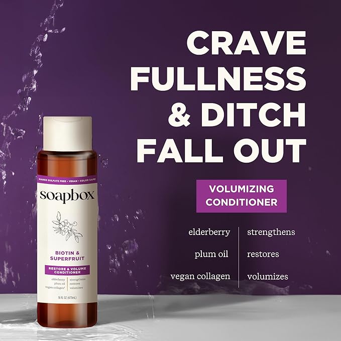 Soapbox Biotin & Superfruit Shampoo & Conditioner Set with Vegan Collagen, Aloe and Shea Butter, Pack of 2 Harsh Sulfate Free, Paraben & Silicone Free, 16 Ounces Each-VivaGrace Women