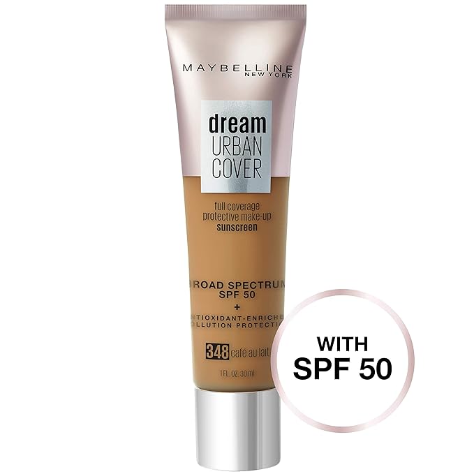 Maybelline Dream Urban Cover Flawless Coverage Foundation Makeup, SPF 50, Cafe Au Lait-VivaGrace Women