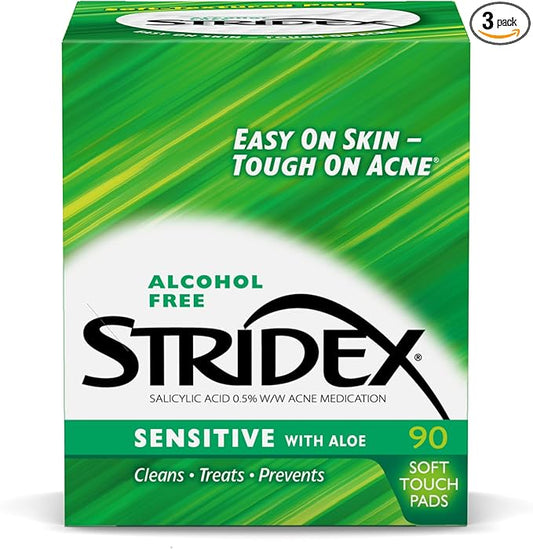 Stridex Medicated Acne Pads, Sensitive, 90-count, (Pack of 3)