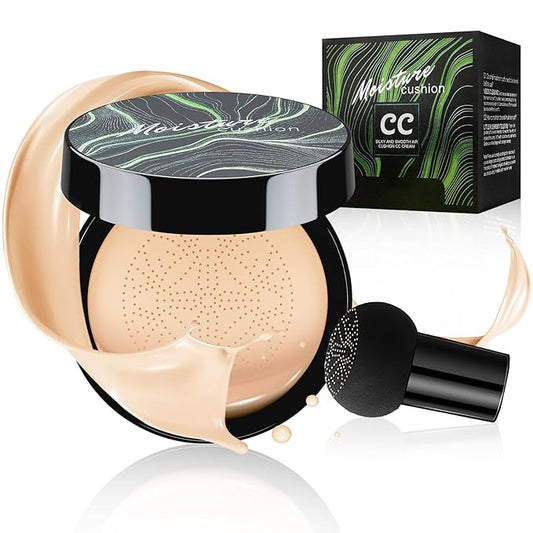 Mushroom Head Air Cushion CC Cream Foundation - Moisturizing & Long-Lasting BB Cream Concealer Makeup Base for All Skin Types, Brighten Long - Lasting Even Color Correcting Concealer (Natural)-VivaGrace Women