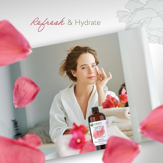 HBNO California Bottled Organic Rose Water for Face Huge 16 fl oz (480ml) Value Size - USDA Certified for Face - Pure Rose Water for Hair - Rosewater for Skincare, Haircare-VivaGrace Women