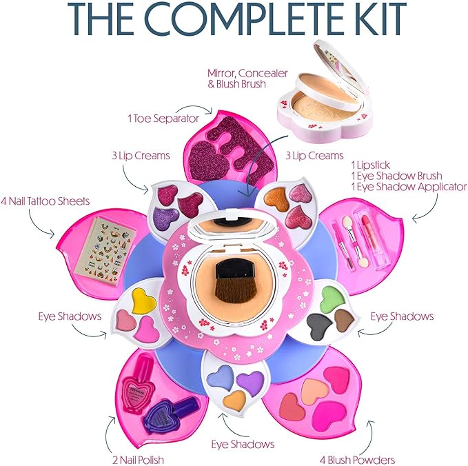 Toysical Kids Makeup Kit for Girl - Flower Shaped Makeup for Kids, Washable Non Toxic Makeup Kit for Girls with Mirror - Birthday and Christmas Make up Kit for Girls Age 6-12-VivaGrace Women