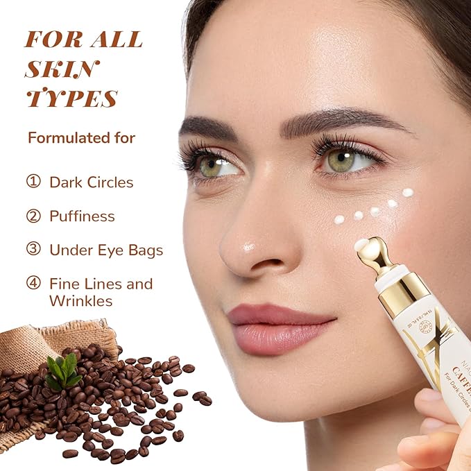 ANAI RUI Caffeine Eye Cream, Niacinamide Eye Cream for Dark Circles and Puffiness, Anti Aging & Friming Eye Cream with Eye Roller, Caffeine Under Eye Cream for Puffy Eyes, Bag Treatment 0.5 FL.OZ-VivaGrace Women