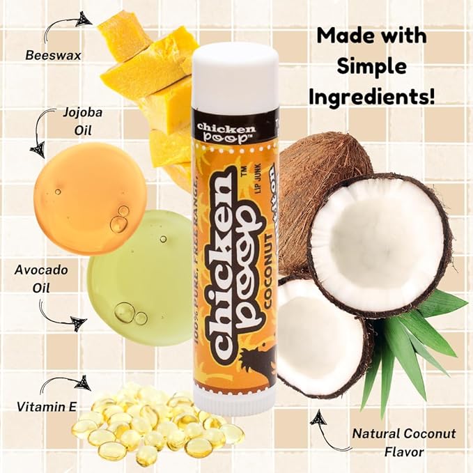 Chicken Poop Lip Balm Simone Chickenbone 100% Natural Moisturizer for Dry, Chapped Lips, Combo (Original, Mint, Outdoors with SPF 30, Coconut), 4 Pack-VivaGrace Women