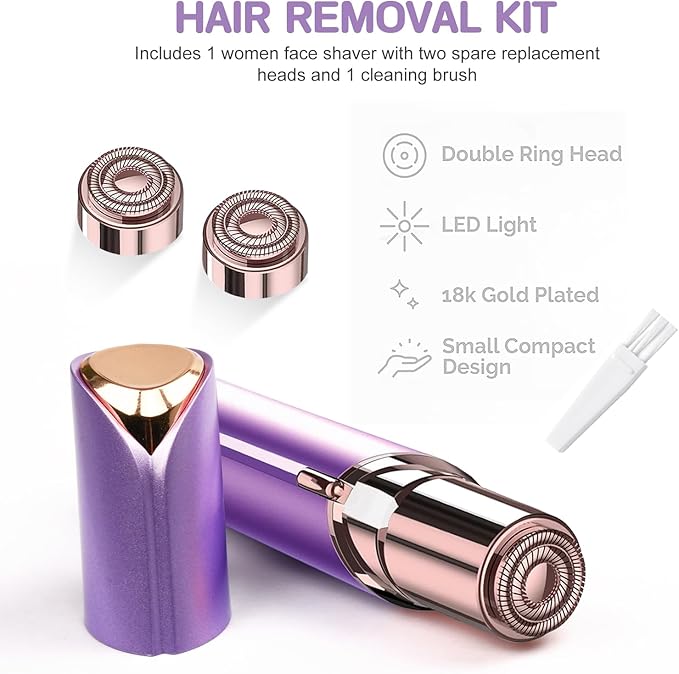 Women Facial Hair Removal Device Battery Operated with 2 Replacement Heads, Painless Womens Face Shaver for Chin Upper Lips Peach Fuzz-VivaGrace Women