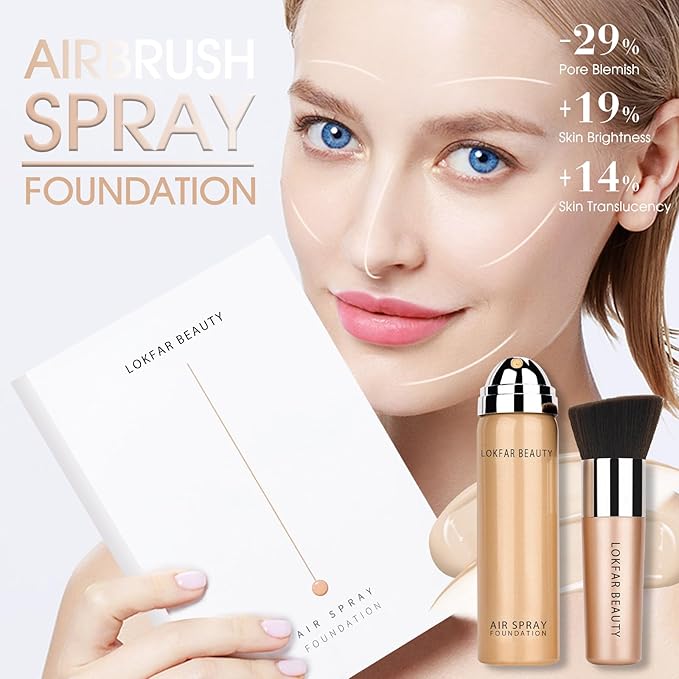 AirBrush Foundation Spray, Silky Mist Foundation Spray Makeup Set with Brush, Full Coverage Foundation for Smooth Radiant Finish, Formula Breathable Lightweight Hydrating | #A01 Ivory-VivaGrace Women