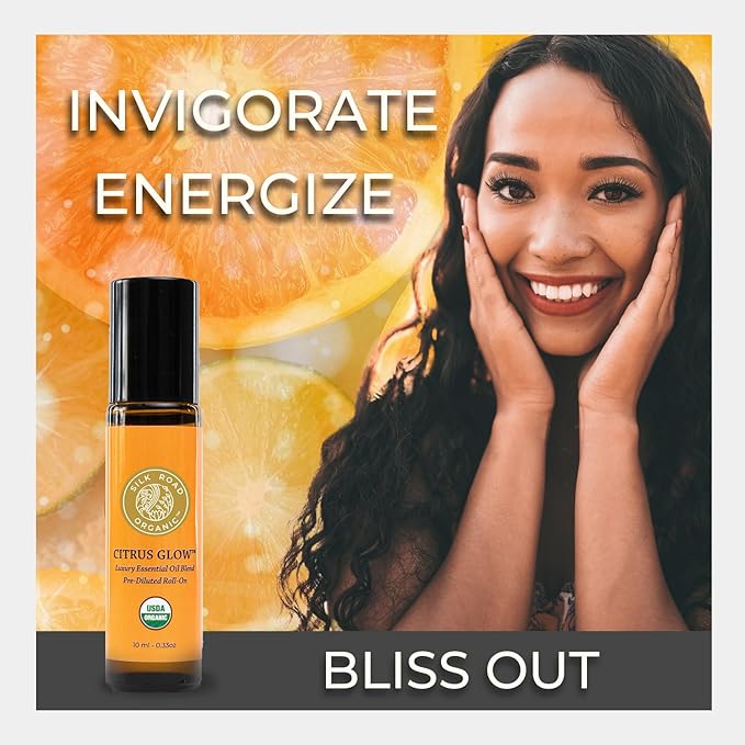 Silk Road Organic Citrus Glow Essential Oil Revive Blend Roll On, 100% Pure USDA Certified Citrus & Vanilla - Uplifting, & Energizing - 10 ml Roller - Always Pure, Always Organic-VivaGrace Women