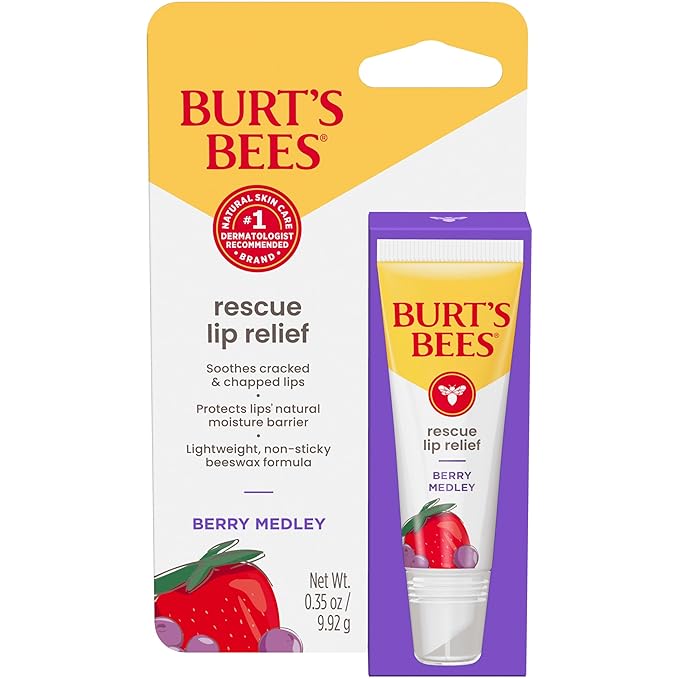 Burt's Bees Rescue Lip Relief, Berry Medley, Hydrating Lip Balm for Dry Cracked Lips, with Responsbily Sourced Beeswax and Shea Butter, 100% Natural Origin, 1 Squeezy Tube, 0.35oz-VivaGrace Women