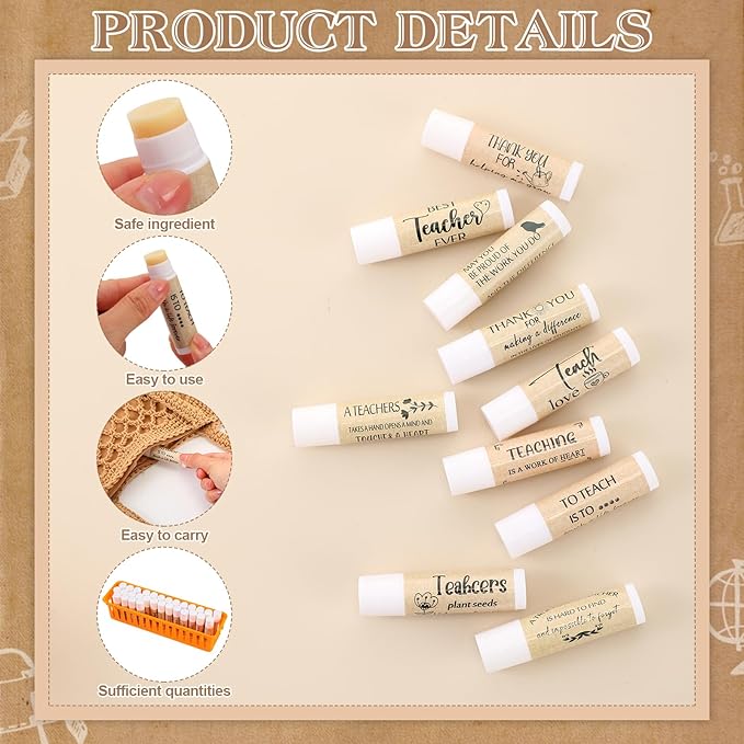 30 Pcs Back to School Teacher Gifts Bulk Lip Balm Favors Thank You Gifts for Teachers with Inspirational Quote Gifts Lip Balm Christmas Thanksgiving Gifts for Teachers Welcome Back to School-VivaGrace Women