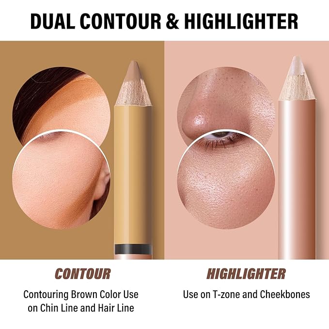 2 in 1 Cream Bronzer and Highlighter Stick,Cream Dual-Ended Highlight Contour Stick,Long Lasting & Waterproof Face Brighten Make up Pen-VivaGrace Women