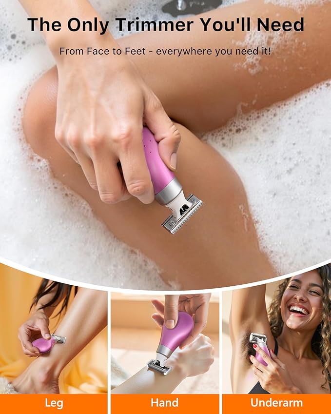 Mini Bikini Trimmer for Women - Intimate Pubic Hair Removal, Electric Body Groomer, Small Portable Wet/Dry Shaver, Magnetic Blade, USB-C Rechargeable with Travel Case, Easy to Clean (Pink)-VivaGrace Women