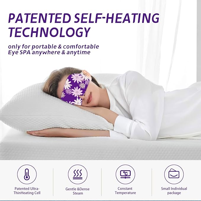 Steam Eye Mask Self Heating Moist Eye Compress Disposable SPA Warm Eye Mask 10 Packs for Dry Eyes, Eye Fatigue, Stress Relief, Soothing Headache Travel Trouble Sleeping(Lavender)-VivaGrace Women