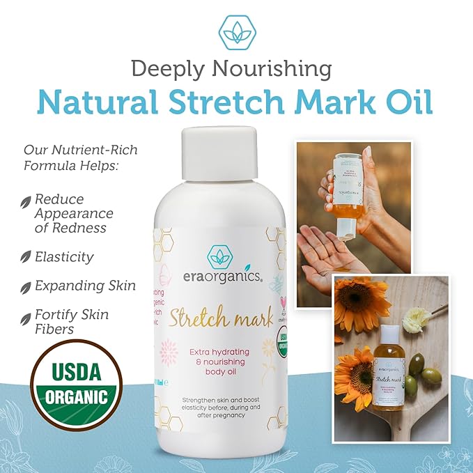 Era Organics Organic Stretch Mark Oil for Pregnancy - Extra Moisturizing Belly Oil for Pregnancy - Pregnancy Oil to Prevent Stretch Marks - Pregnancy Must Haves-VivaGrace Women