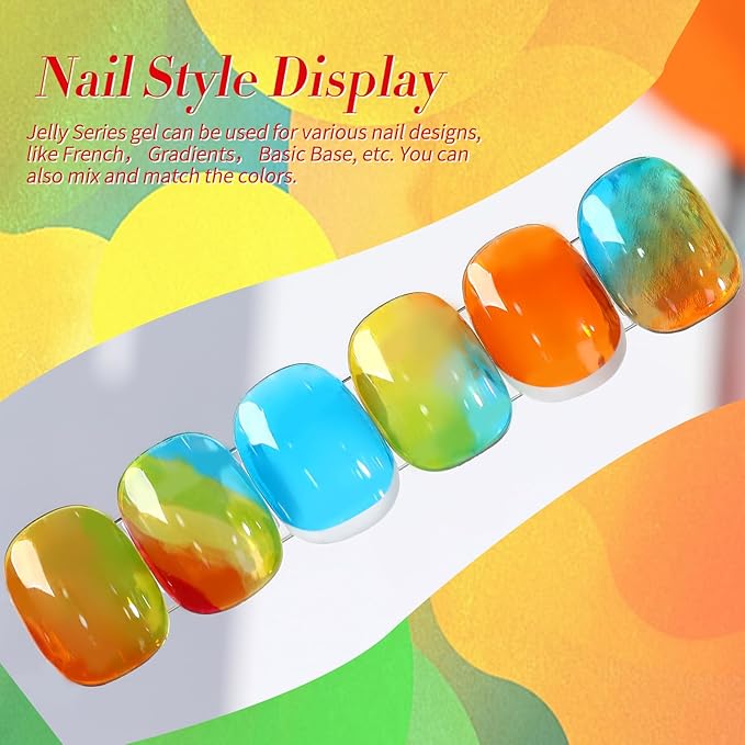 Born Pretty Neon Jelly Gel Nail Polish Glass Crystal Transparent Halloween Collection Soak Off Gel Nail Kit Minicure DIY Gifts 6PCS-VivaGrace Women