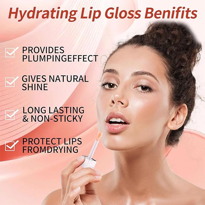 Hydrating Lip Glow Oil-Lip care oil- Lip Oil Tinted for Lip Care and Dry Lips-Prevents Dry Cracked-Non-sticky Big Brush Head-Lip Plumping -Lip Oil gloss tinted-000#CLEAR-VivaGrace Women