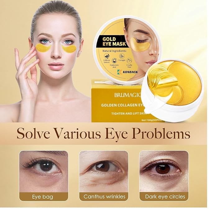 24K GOLD Eye Mask - 60 Pcs Collagen Under Eye Mask,Puffy Eyes and Dark Circles Treatments, Reduce Wrinkles and Fine Lines Undereye (Gold, 1)-VivaGrace Women