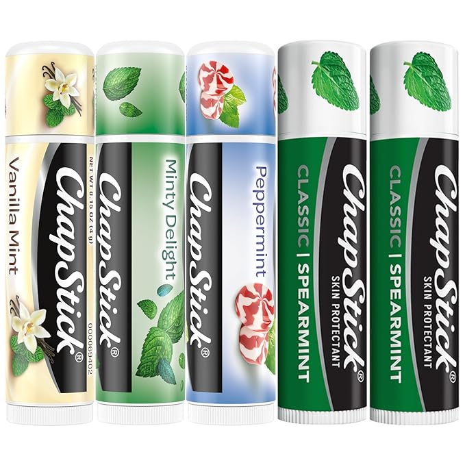 ChapStick Lip Balm, Mint Favorites (Vanilla Mint, Minty Delight, and Peppermint) + 2 Classic Spearmint, 0.15 Oz Ea (5 Piece Set)-VivaGrace Women