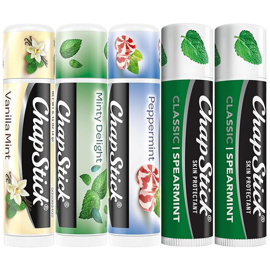 ChapStick Lip Balm, Mint Favorites (Vanilla Mint, Minty Delight, and Peppermint) + 2 Classic Spearmint, 0.15 Oz Ea (5 Piece Set)-VivaGrace Women