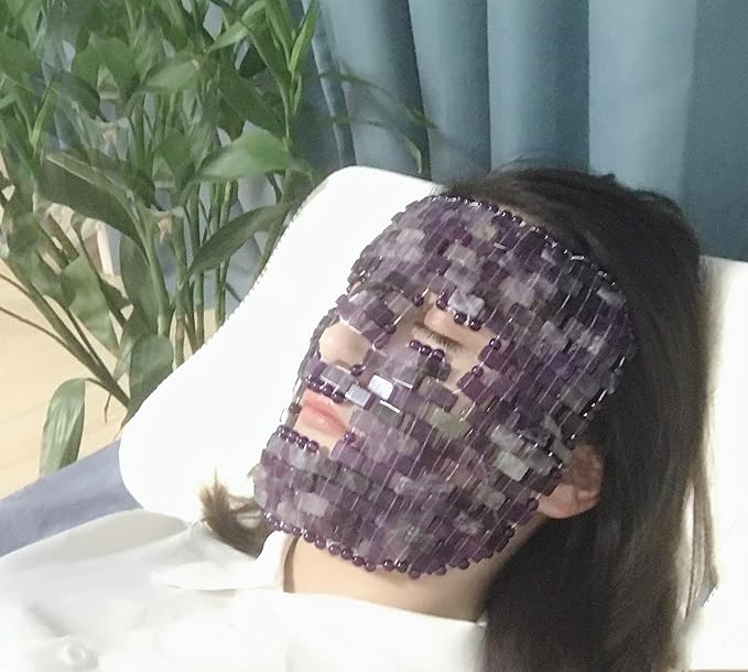 Jade Face Mask, Jade Mask for Relieving Face & Eye Puffiness Migraine, Anti Wrinkle Mask Therapy, Yoga Meditation Tools (Amethyst)-VivaGrace Women