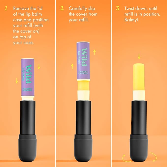 Wild Refillable Lip Balm Starter Kit - Includes Black Aluminum Case & 3 Pack Lip Balm Refills in a Variety of Scents - Includes Passionfruit Swirl, Original and Coconut & Vanilla Scents-VivaGrace Women