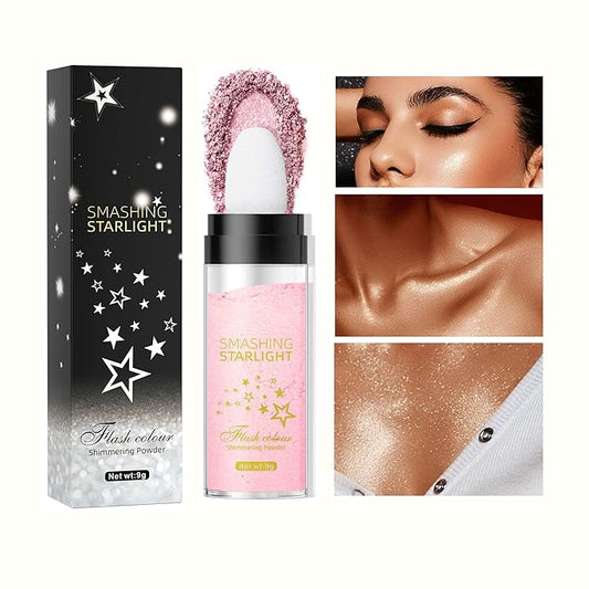 Fairy Highlight Puff Stick Highlight Patting Powder - Multi-Functional Shimmer Powder for Illuminating and Brightening Your Face and Body (#02 Pink)-VivaGrace Women