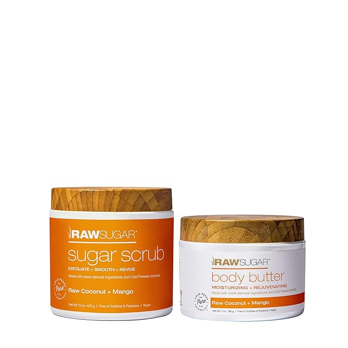 Raw Sugar Mango + Raw Coconut Body Ritual Bundle - Exfoliating Body Scrub and Body Butter, Formulated without Sulfates + Parabens, Body Care Products for Women & Men-VivaGrace Women