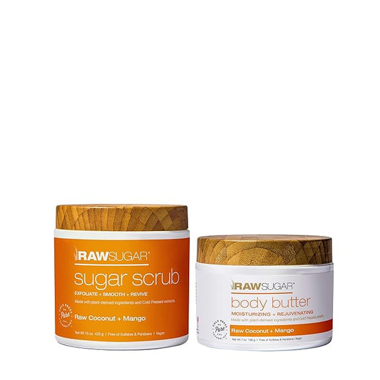 Raw Sugar Mango + Raw Coconut Body Ritual Bundle - Exfoliating Body Scrub and Body Butter, Formulated without Sulfates + Parabens, Body Care Products for Women & Men-VivaGrace Women
