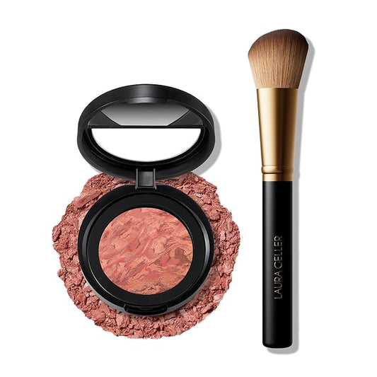 LAURA GELLER NEW YORK Baked Blush-n-Brighten Marbleized Blush + Angled Brush (10 Rose All Day, 47mm)-VivaGrace Women