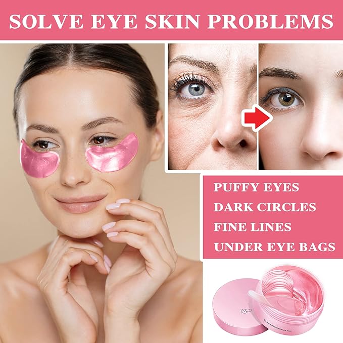Under Eye Patches 60 Pcs,Pink Eye Mask,Puffy Eyes & Dark Circles Treatments,Improve Reduce Smooth Wrinkles,Fine Lines and Under Eye Bags,Hydrating & Moisturizing,Firm Eye Skin Care for Women and Man-VivaGrace Women