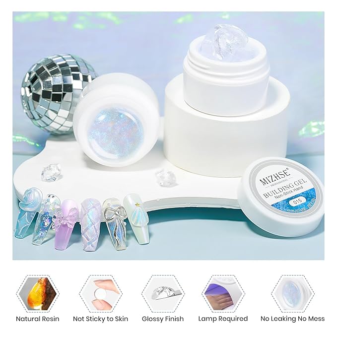 MIZHSE Non-Sticky Solid Builder Gel, Aurora Blue and Clear Sculpting Gel for Nails, Mermaid Pearl Building Carving Modeling Hard Extension 3D Nail Art Salon Home DIY-VivaGrace Women