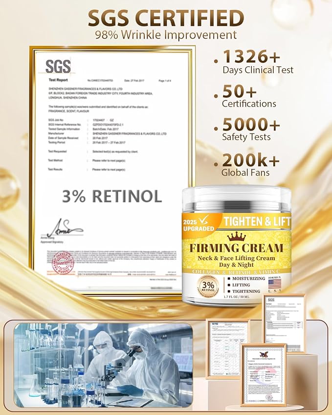3% Retinol Cream Face Moisturizer, Anti Aging Neck Firming Cream with Collagen, Day & Night Face Cream with Hyaluronic Acid, Lifting & Tightening Wrinkle for Women & Men (1.51 Fl Oz (Pack of 1))-VivaGrace Women