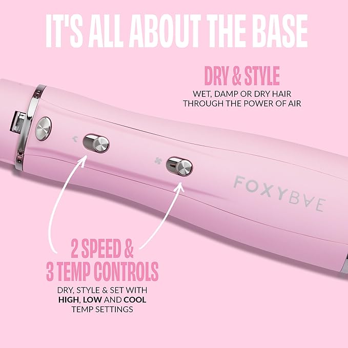 FoxyBae 3-in-1 Ceramic Interchangeable Hair Tools - Blowout Dryer - 3 Detachable Heads - 2.4" Blowout Brush, 1.5" Hot Round Brush & Drying Cylinder Hair Dryer Brush & Hair Styling Set [Party Pink]-VivaGrace Women